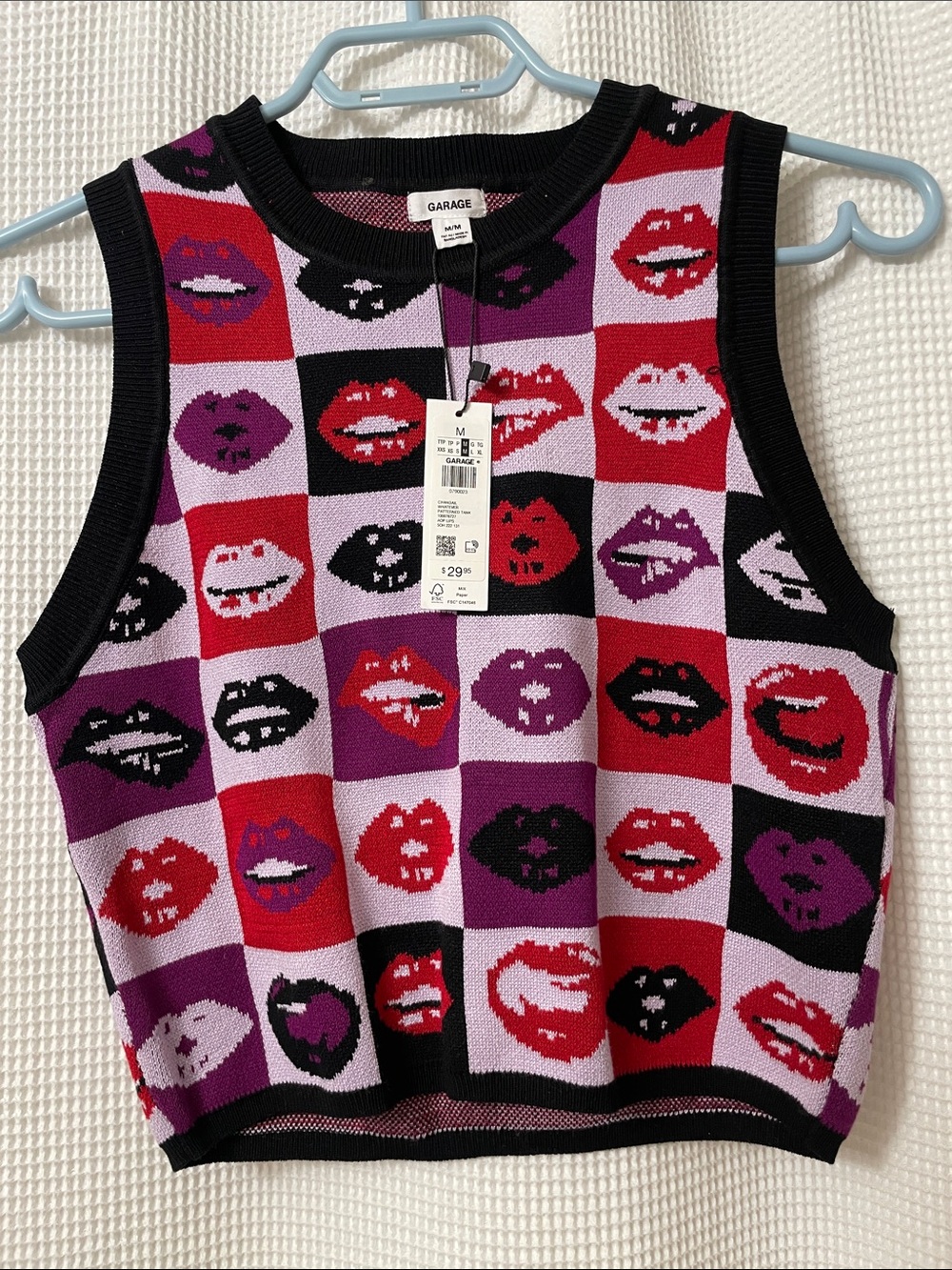 Garage Multicolor Lip-Print Knit Tank - Red, Purple, Black, Lilac